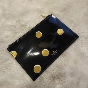 Kate Spade Black Patent Gold Polka Dot Pouch Clutch